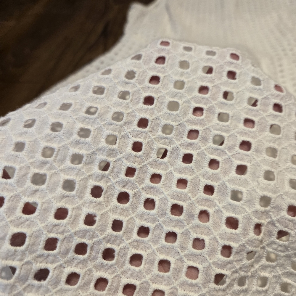 Halogen White Prism Eyelet Dress Cotton Fit Flare Mini Bride Casaul Vacation L - Picture 8 of 11